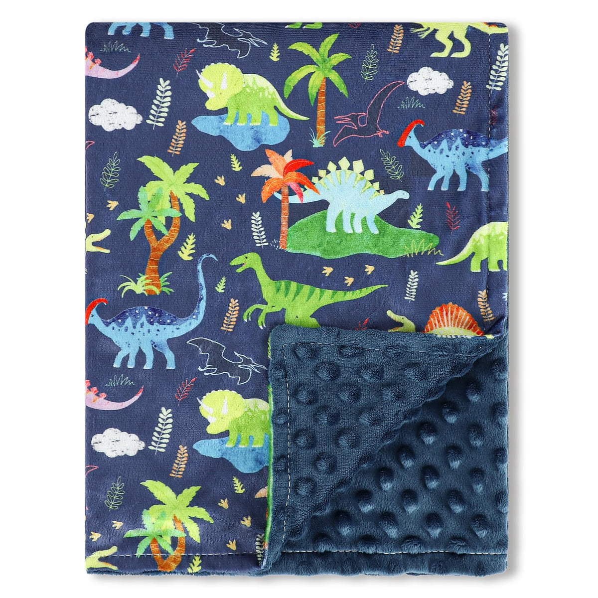 DAYEEBALL dinosaur-pattern blanket front view highlighting soft fabric for delicate skin.