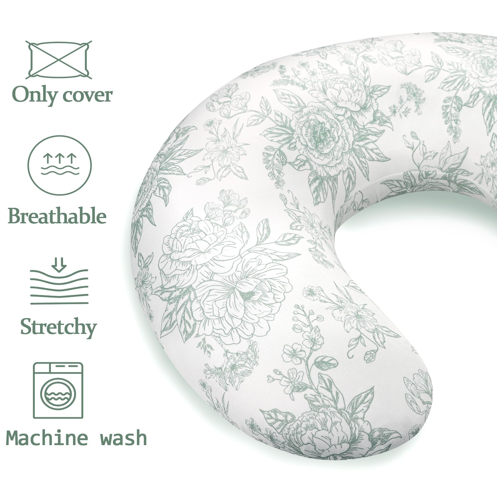 DAYEEBALL nursing cover green flower side view highlights elastic wrap for secure fit.