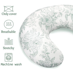 DAYEEBALL nursing cover green flower side view highlights elastic wrap for secure fit.