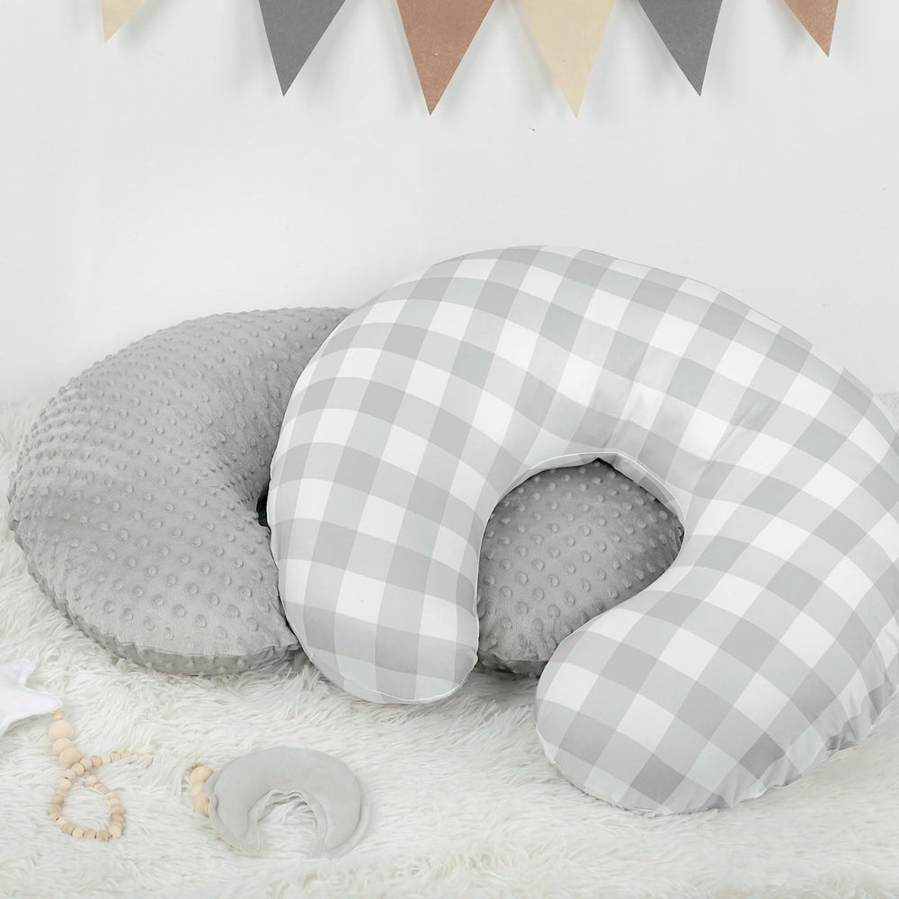 DAYEEBALL nursing pillow cover gray checkerboard close-up shows stylish fabric.