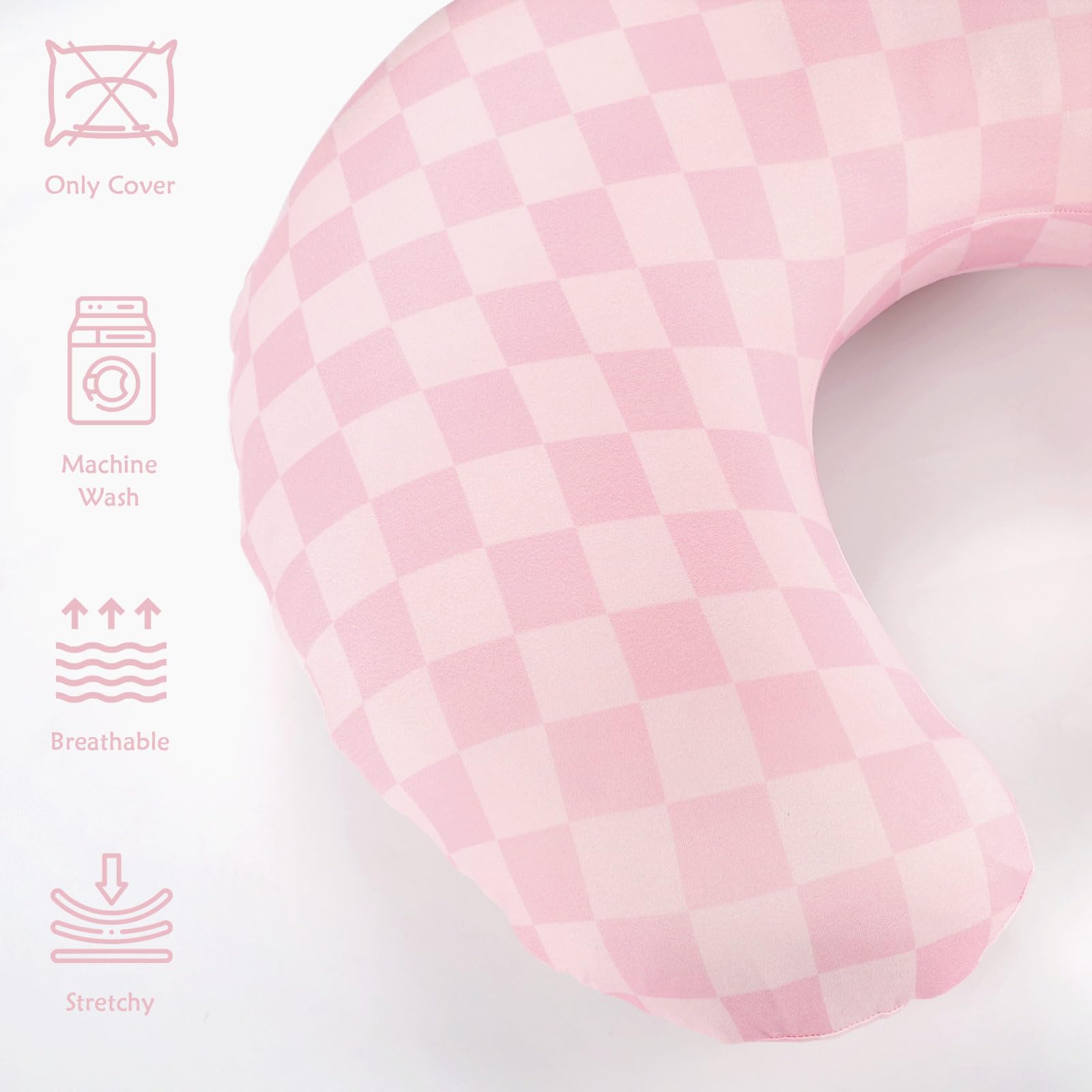 DAYEEBALL nursing pillow cover pink-checkerboard adds stylish flair during feeds.