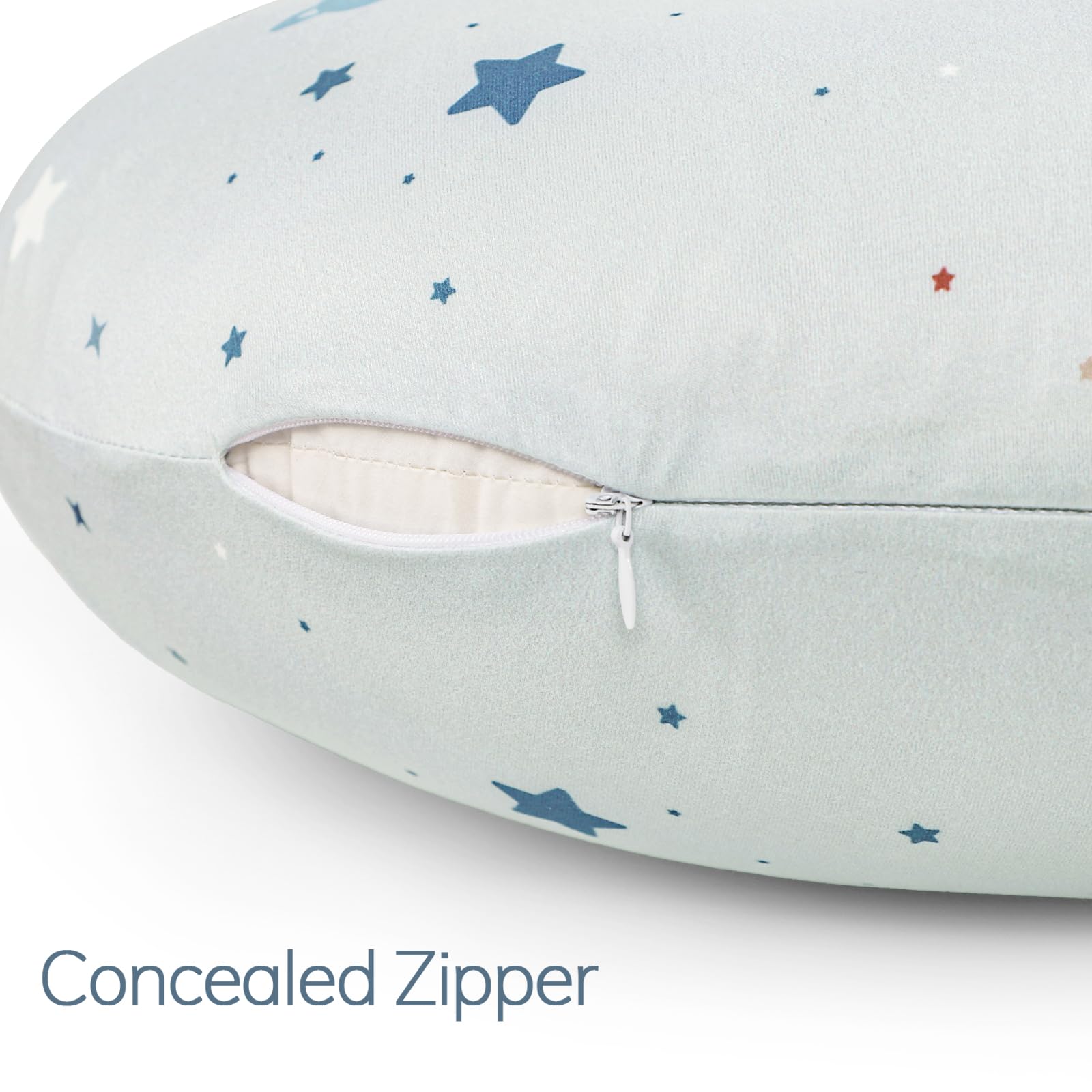 DAYEEBALL nursing pillow cover stretchy fit ensures snug coverage on curved pillows.
