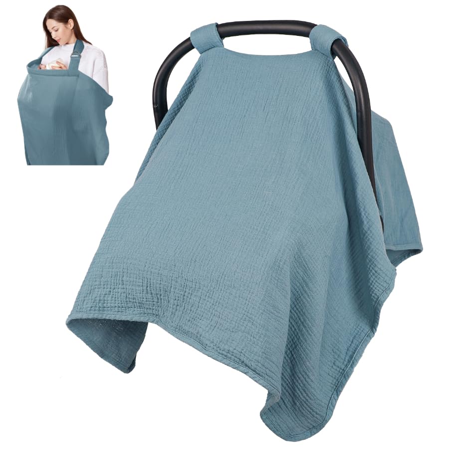 DAYEEBALL Summer Muslin Car Seat Cover canopy shields baby from sun and wind