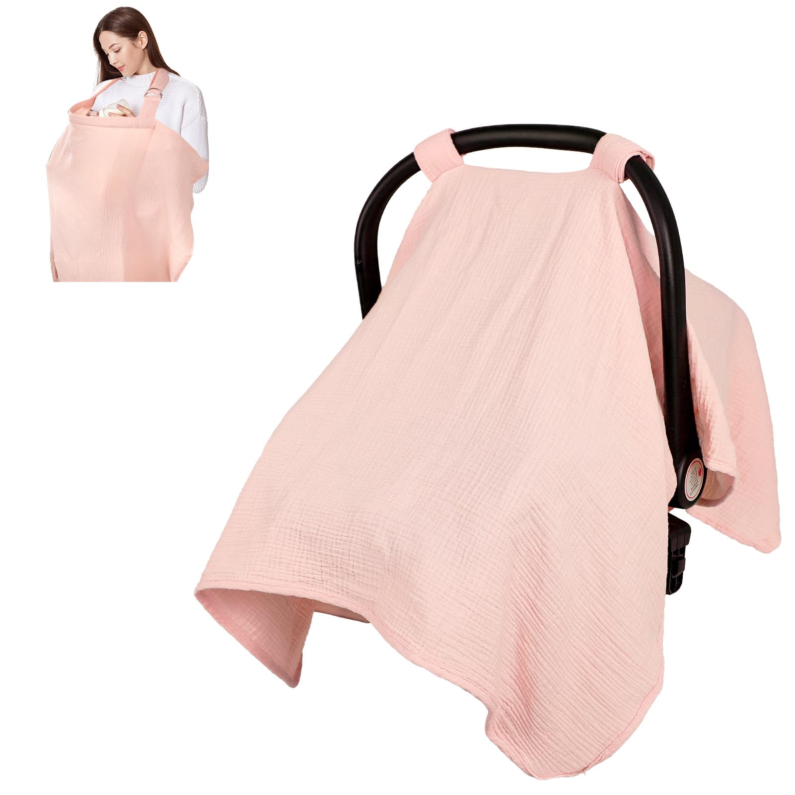 DAYEEBALL Summer Muslin Car Seat Cover Pink provides breathable privacy on outings