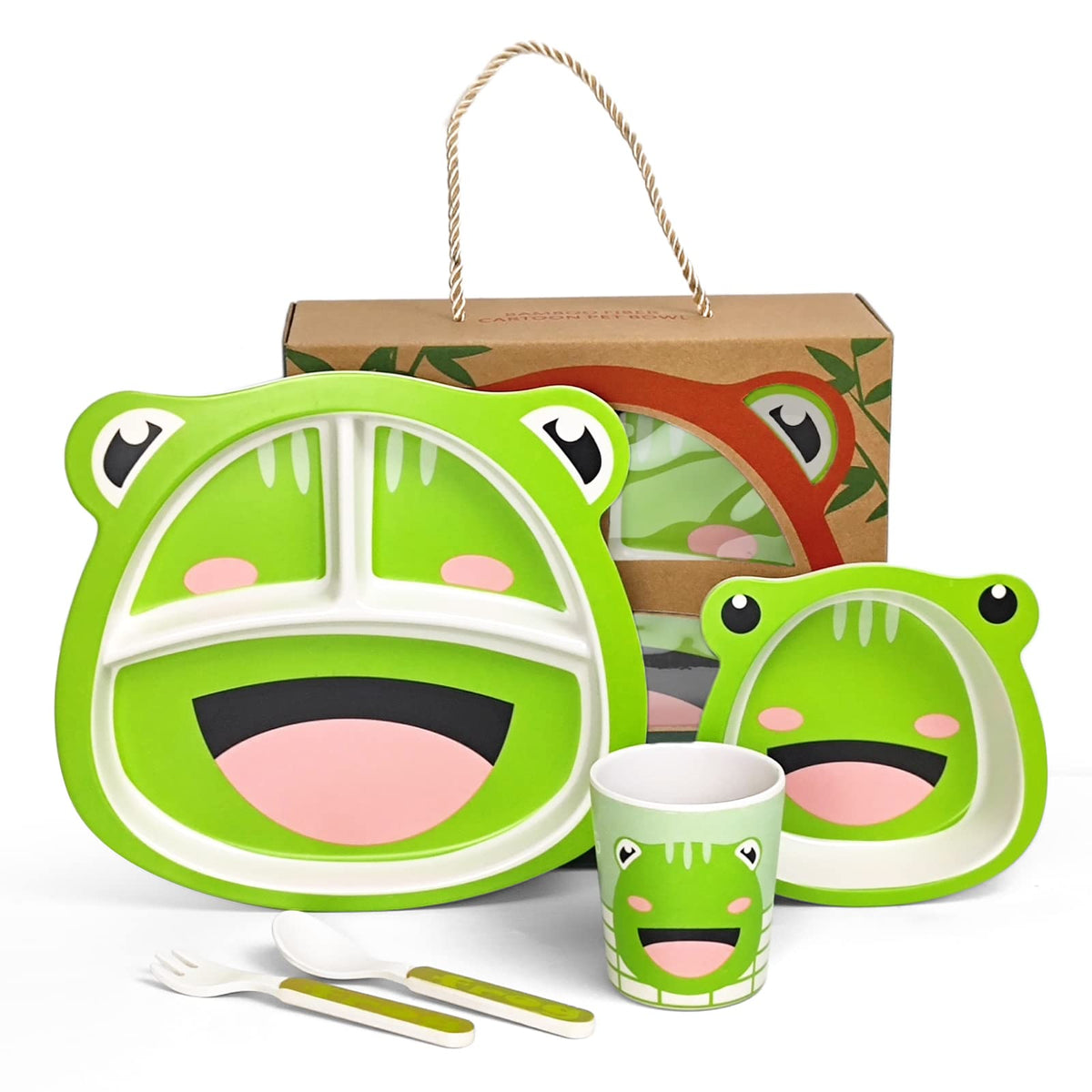 DAYOOH bamboo kid divided plates set with multiple sections for easy portioning.