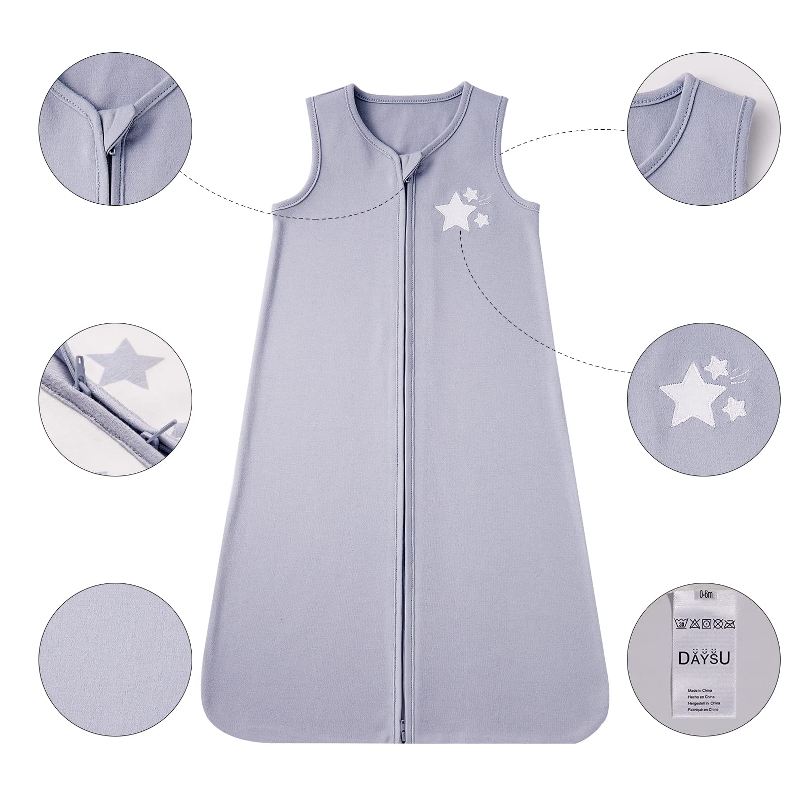 DaysU sleep-sack star small seam closeup highlights durable stitching
