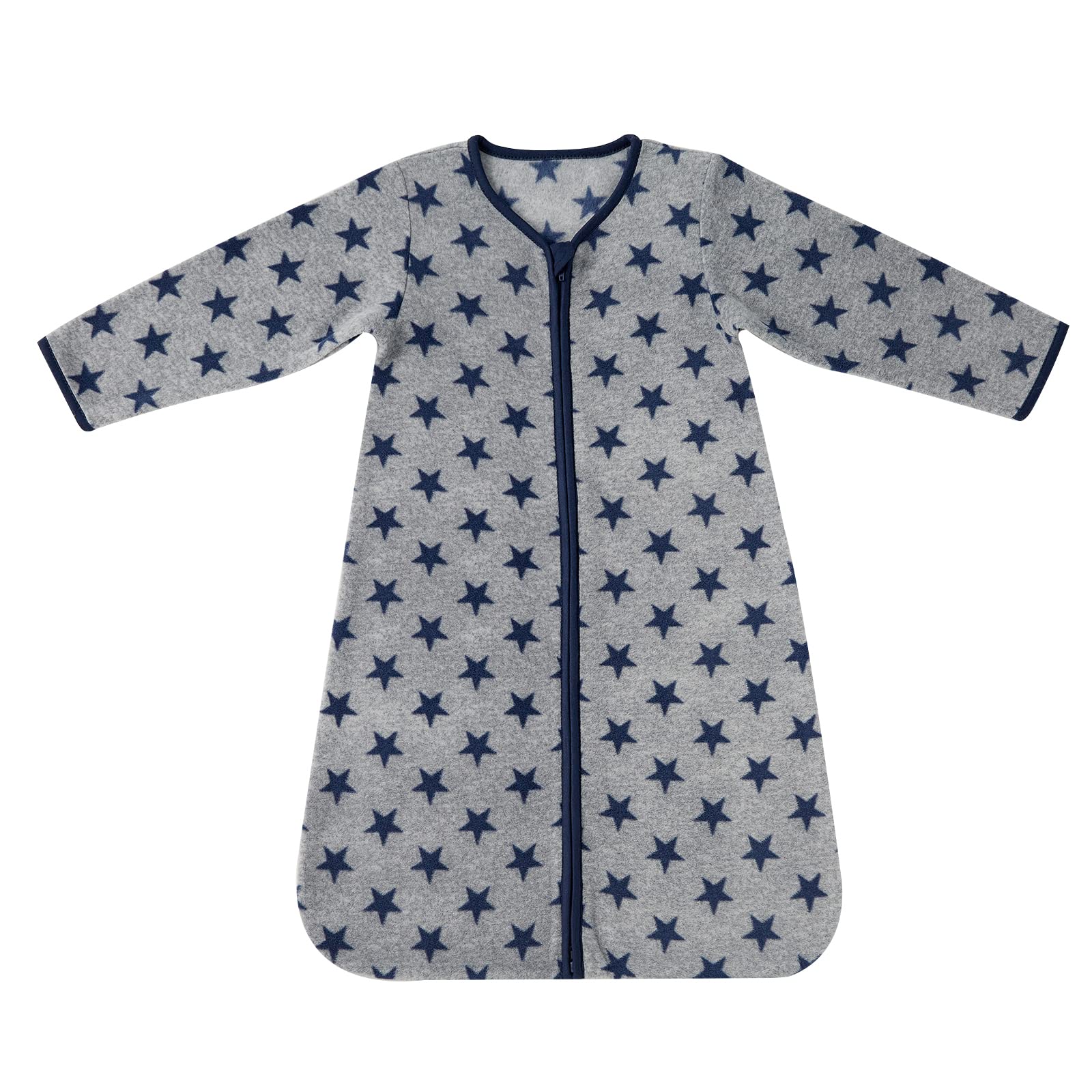 DaysU micro fleece sleep sack with navy star on bed provides cozy warmth for nap time