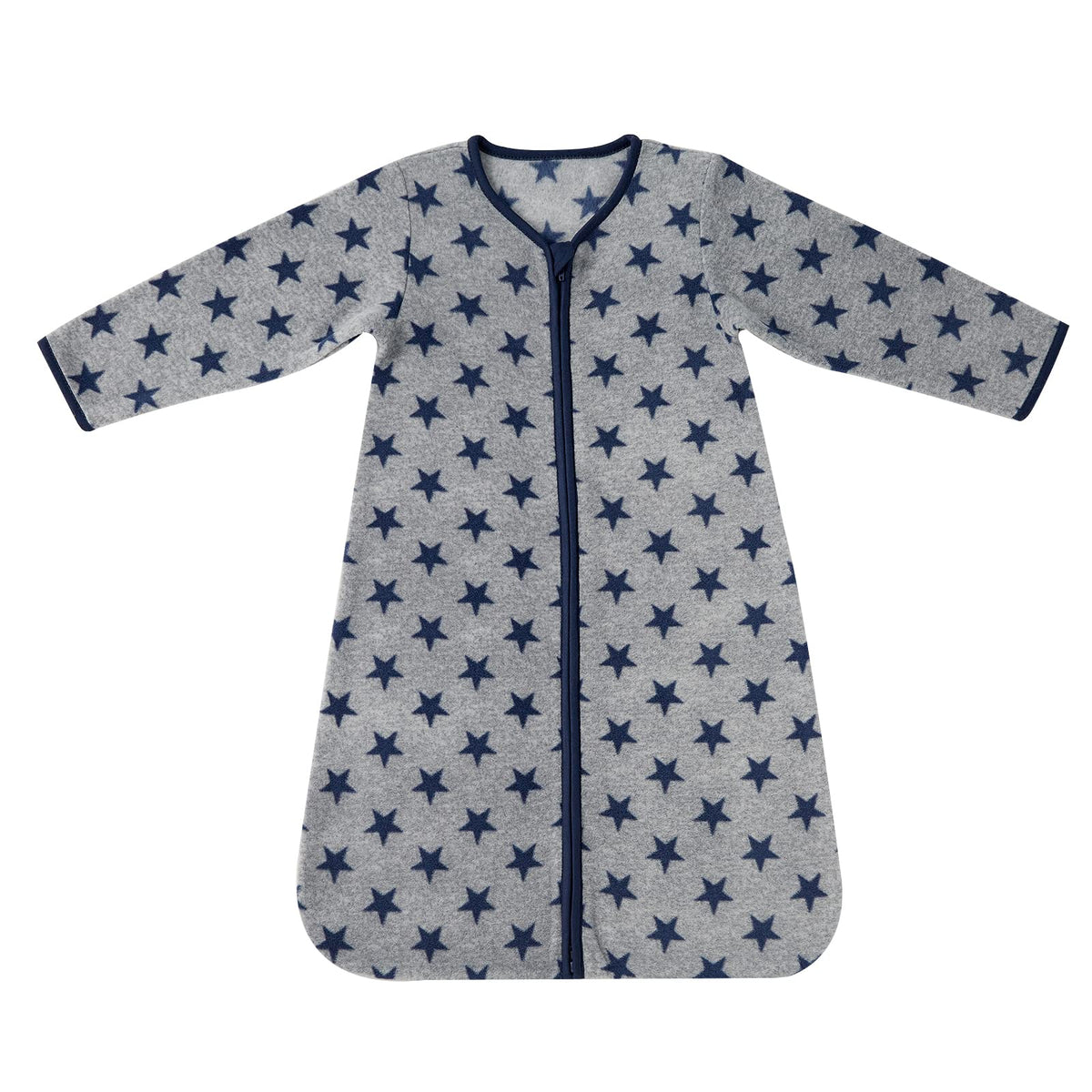 DaysU micro fleece sleep sack with navy star on bed provides cozy warmth for nap time