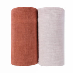 DaysU muslin swaddle brown-lilac-ash front view shows breathable, skin-friendly fabric for newborn comfort.