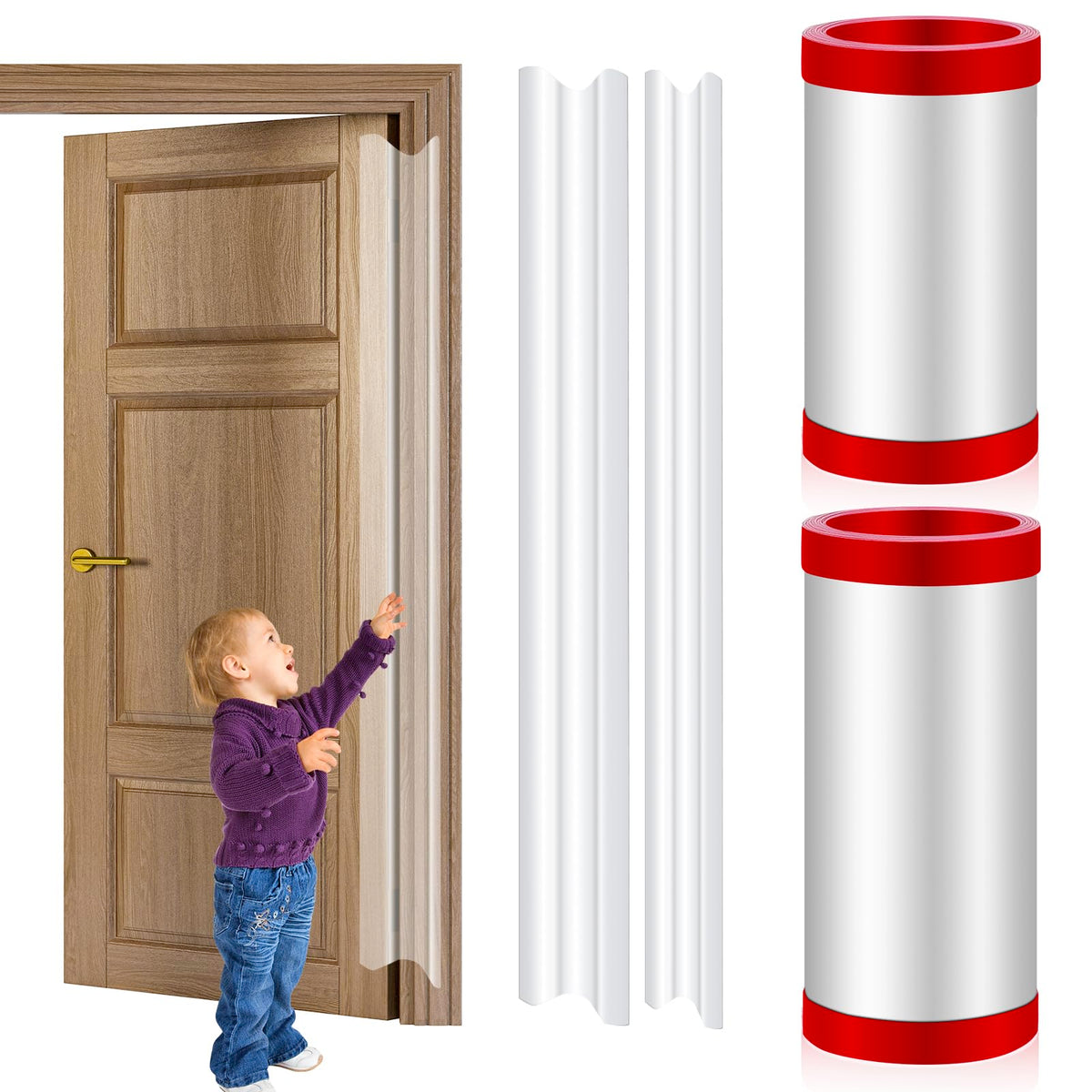 DBHXXMB-HH finger pinch door guard closeup protects toddlers from door pinch injuries.