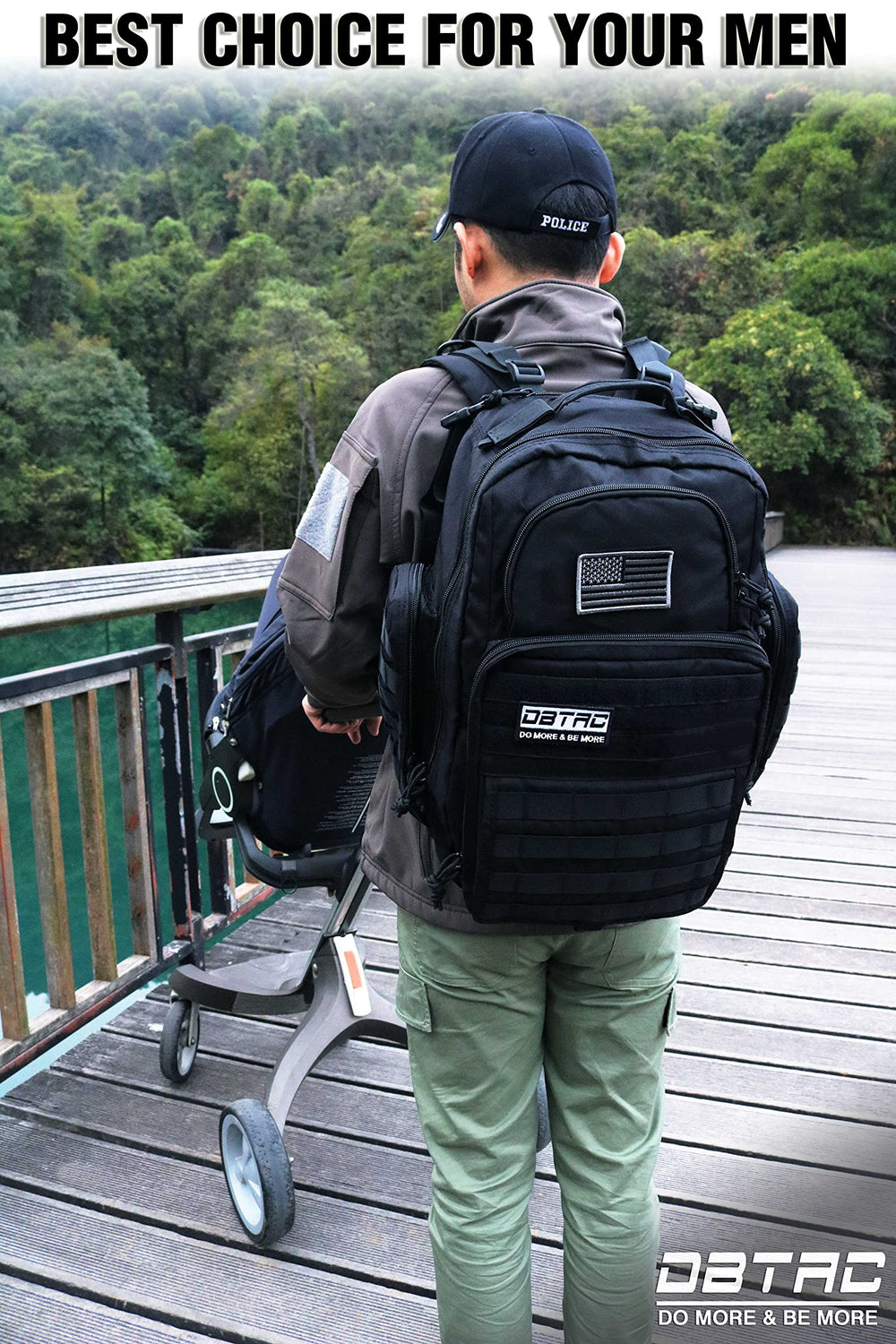 DBTAC Diaper Bag Backpack side view highlighting roomy side pockets for bottles and hydration