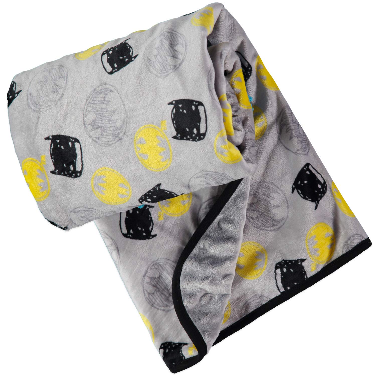 DC Comics Batman blanket textured side detail highlights tactile texture for baby exploration.