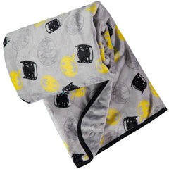 DC Comics Batman blanket textured side detail highlights tactile texture for baby exploration.