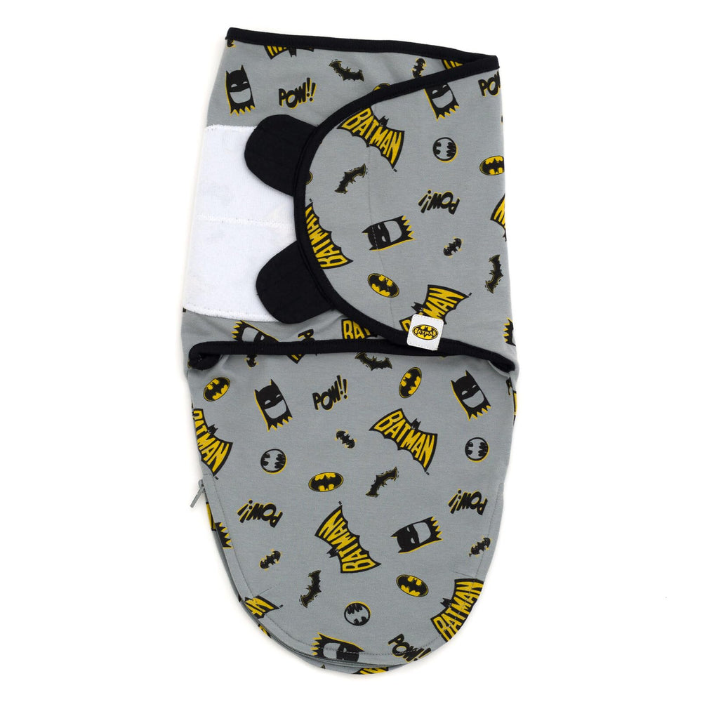 DC Comics Superman swaddle close-up with vibrant all-over print for playful baby wear