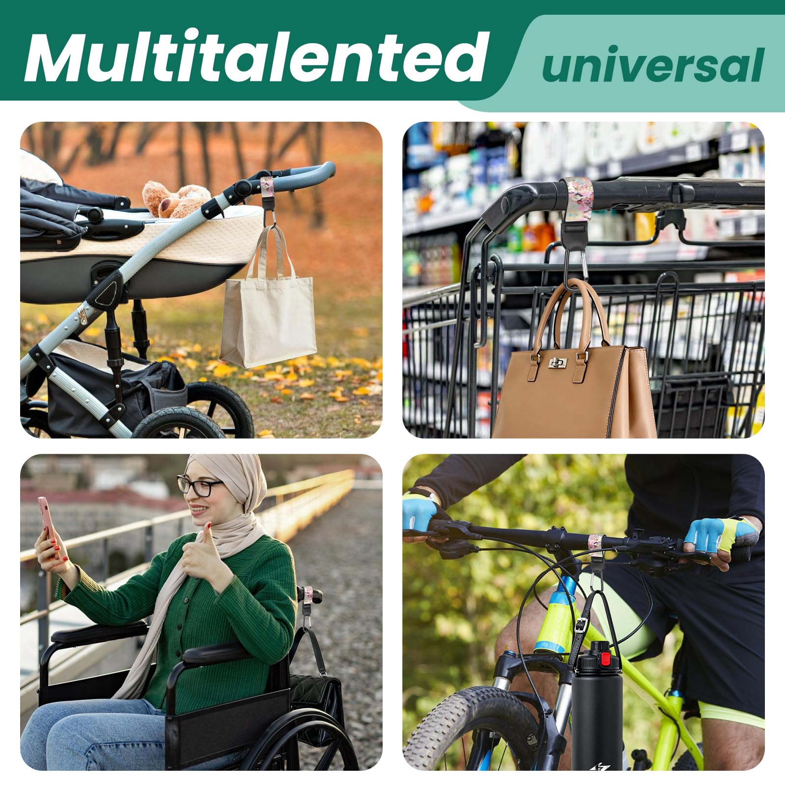 DCDCEE stroller straps demonstrating multi-use versatility for bags and carts.