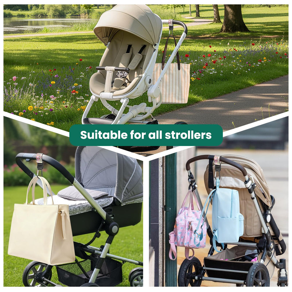 DCDCEE stroller straps looped to a cart for extra storage and security.