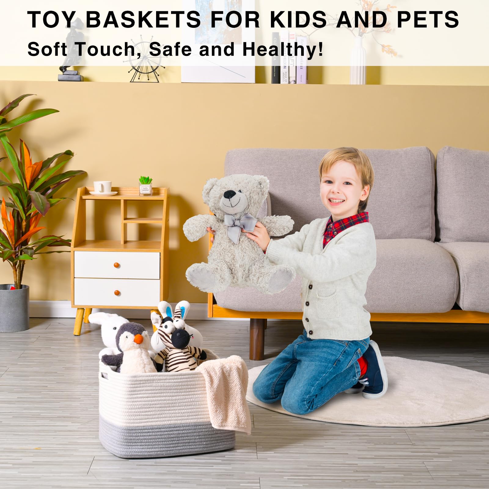 Dcerzxzci grey shelf basket offers durable cotton rope storage for clothes and towels.