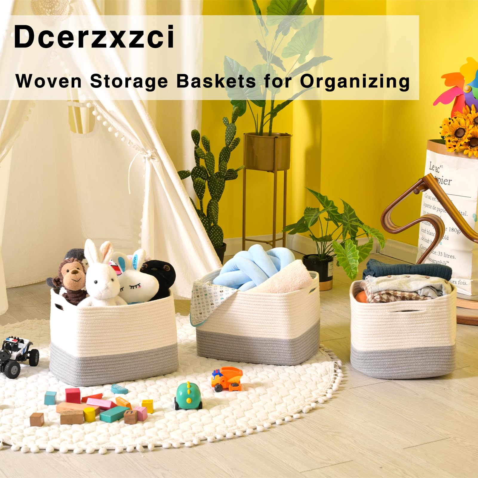 Dcerzxzci multi-use basket set supports nursery or kid’s room organization.