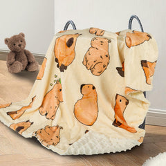 DCOOLGO Capybara baby blanket front view, showcasing soft fleece for gentle newborn cuddling.