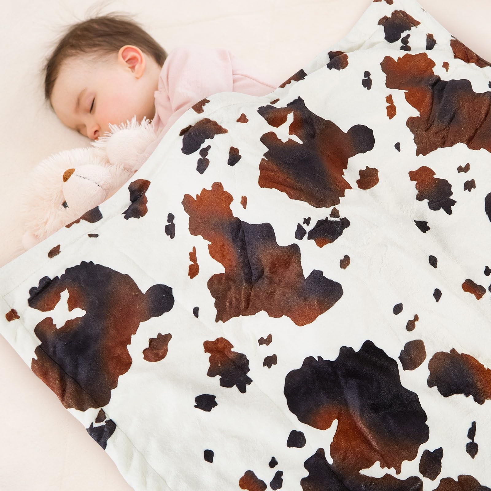 DCOOLGO cow blanket used as a stroller cover during sunny walks.