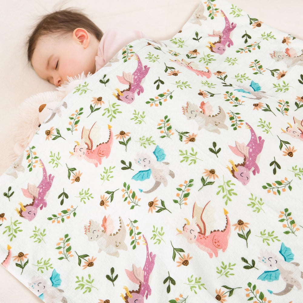 DCOOLGO Dragon Baby Blanket used as stroller cover for on-the-go comfort