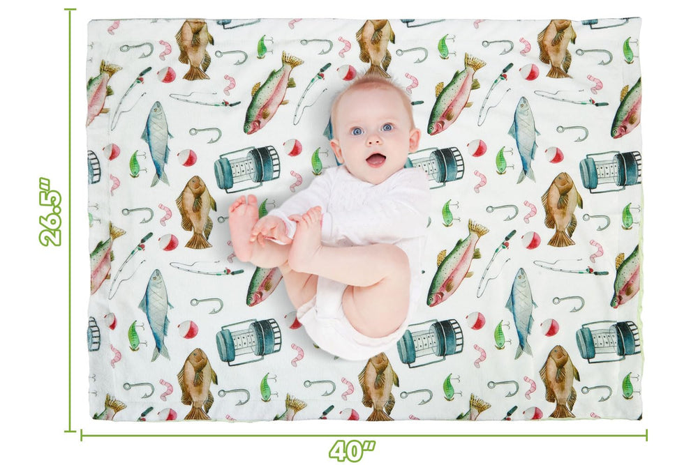 DCOOLGO fish baby blanket dotted backing closeup highlights gentle touch on baby's skin.