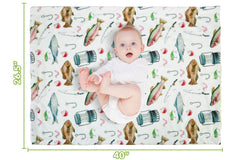 DCOOLGO fish baby blanket dotted backing closeup highlights gentle touch on baby's skin.