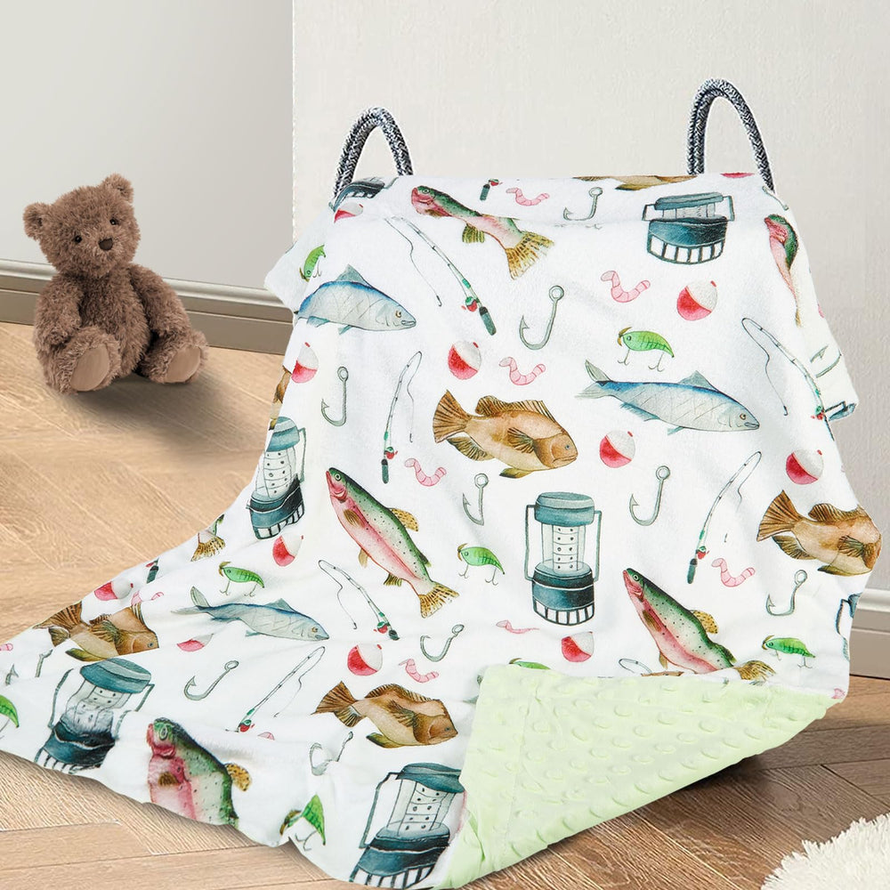 DCOOLGO fish baby blanket folded in nursery shows cozy, versatile comfort.