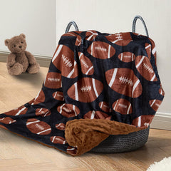 DCOOLGO football baby blanket front view, ultra-soft fleece for cozy naps.