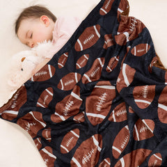 DCOOLGO football baby blanket in stroller use demonstrates portability.