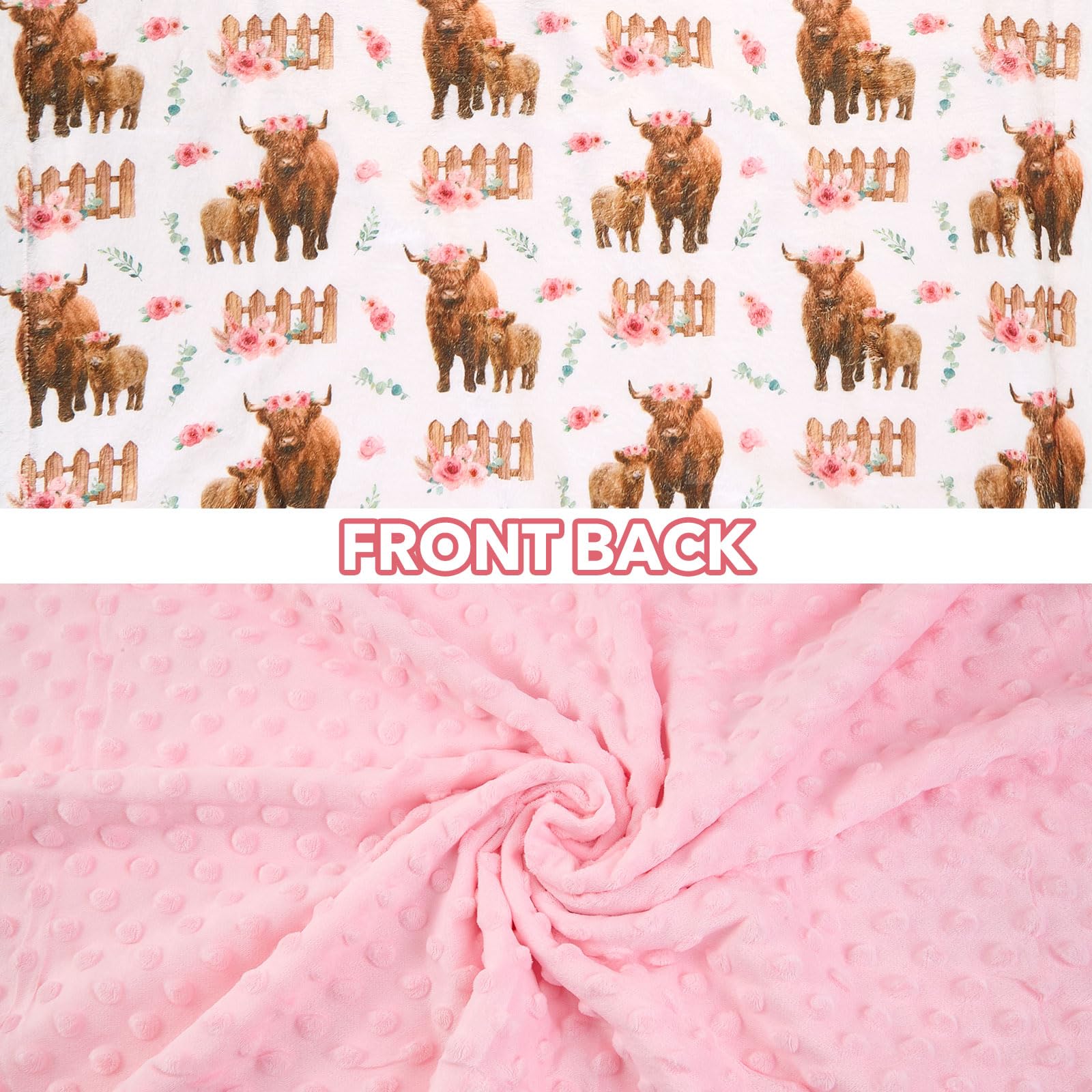 DCOOLGO Highland Cow Lovey nursery blanket folded for cozy nursery setup.