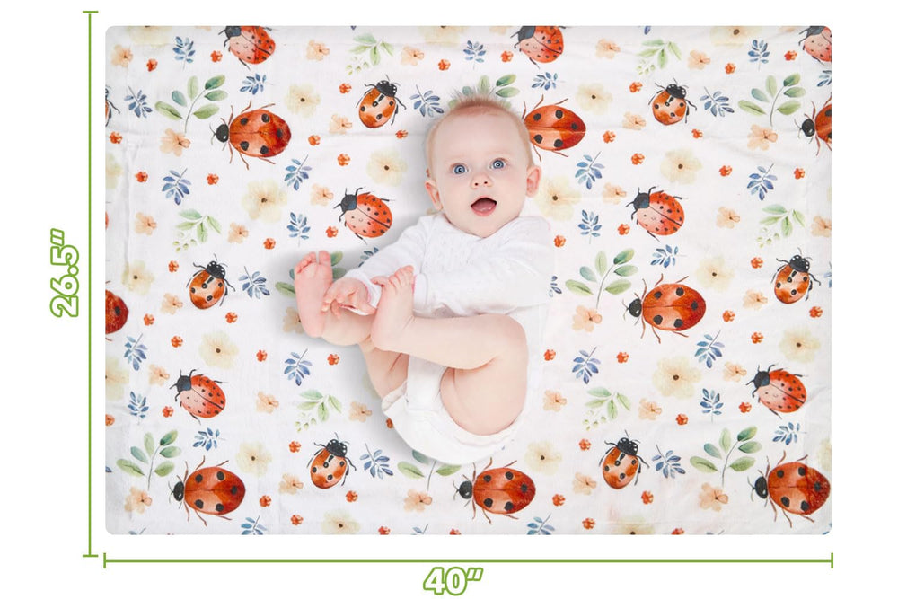 DCOOLGO Ladybug Blanket double-layer with dotted backing provides warmth and cozy snuggles.