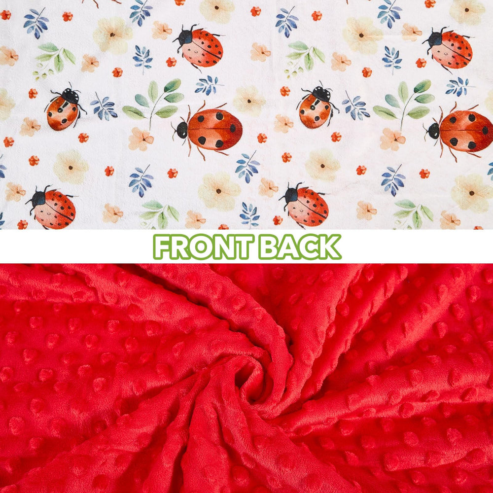 DCOOLGO Ladybug Blanket in nursery scene highlights breathable fleece for all-night comfort.