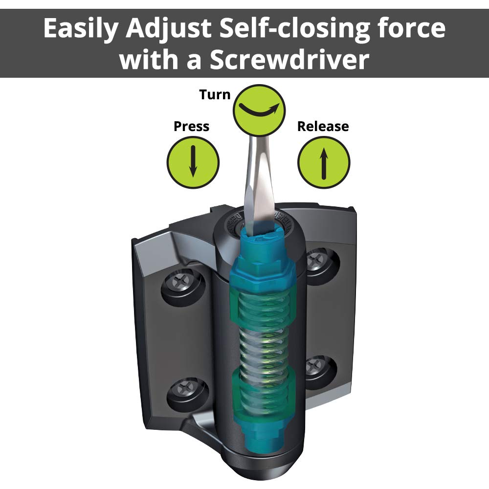 D&amp;D Technologies TruClose durable polymer hinge emphasizing weather resistance for outdoor use.