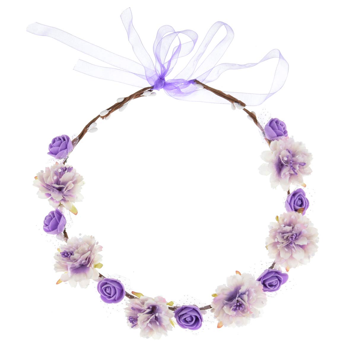 DDazzling Flower Crown wedding headband Purple worn for bridal party photos and dreamy portraits.