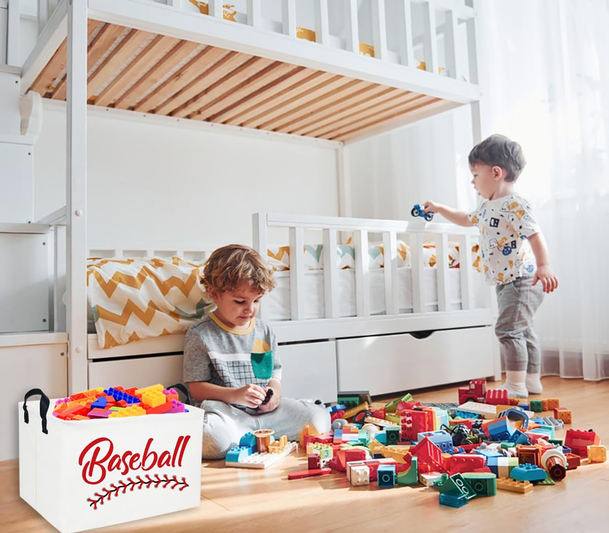 DDBASKET Rectangular Baseball Basket in nursery for tidy toys.