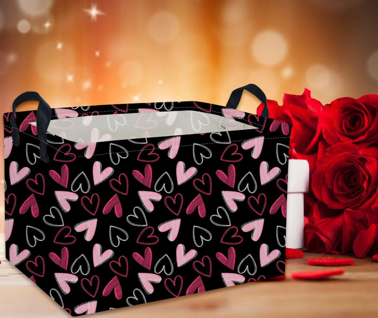 DDBASKET collapsible heart basket folds flat for space-saving storage.