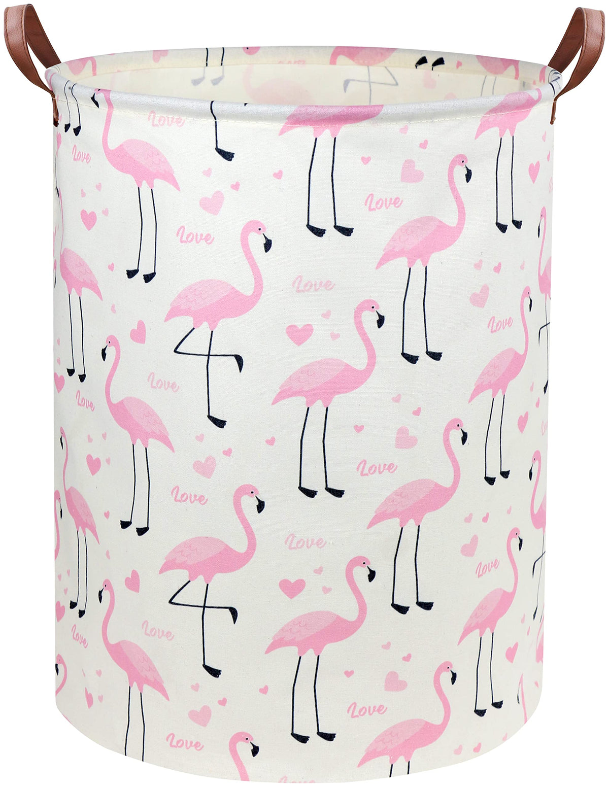DDBASKET Flamingo Pink Laundry Hamper in a nursery, organizing clothes and toys.