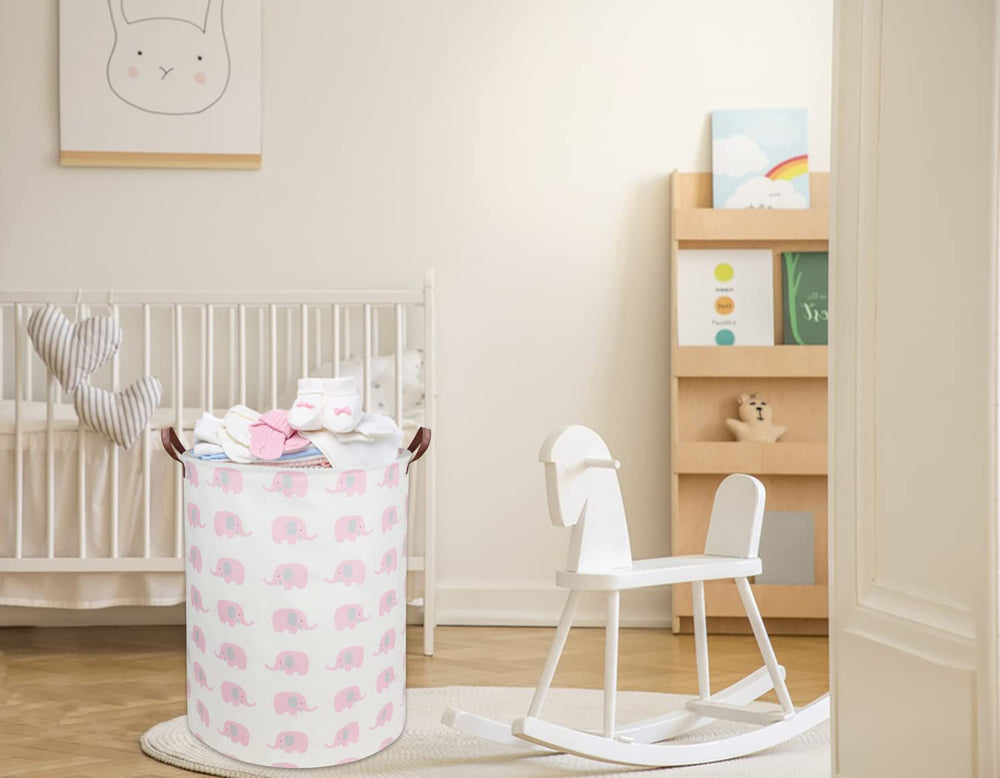 DDBASKET kids toy storage bin pink elephant keeps playroom tidy and organized.