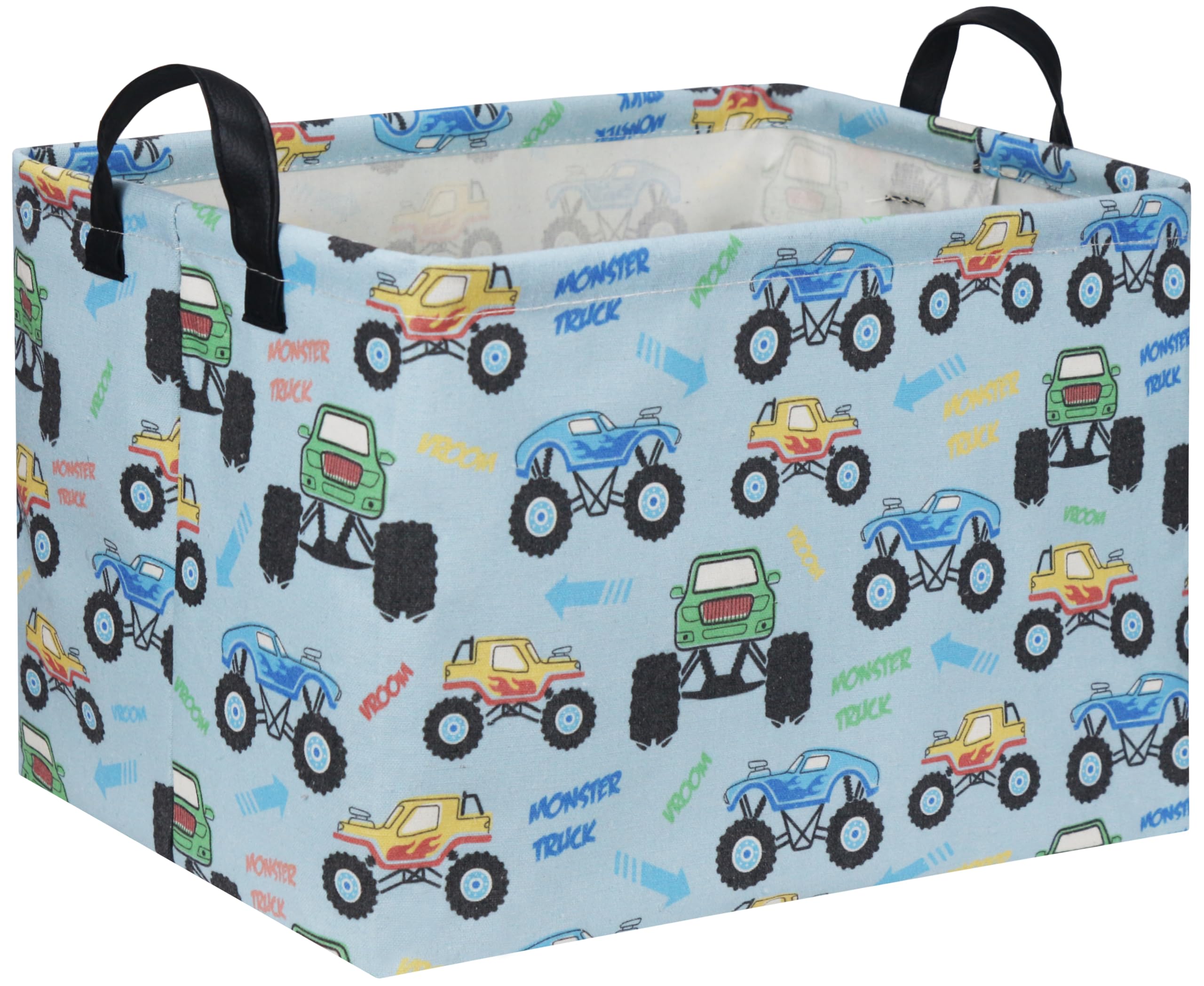 DDBASKET monster truck basket front view for organized toy storage.
