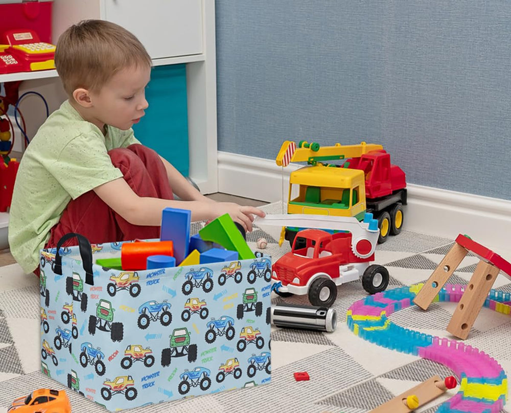 DDBASKET monster truck basket shown as multi-use storage in a room.