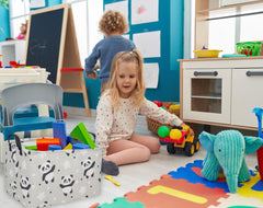 DDBASKET Panda canvas bin close-up shows durable weave for daily toy storage.