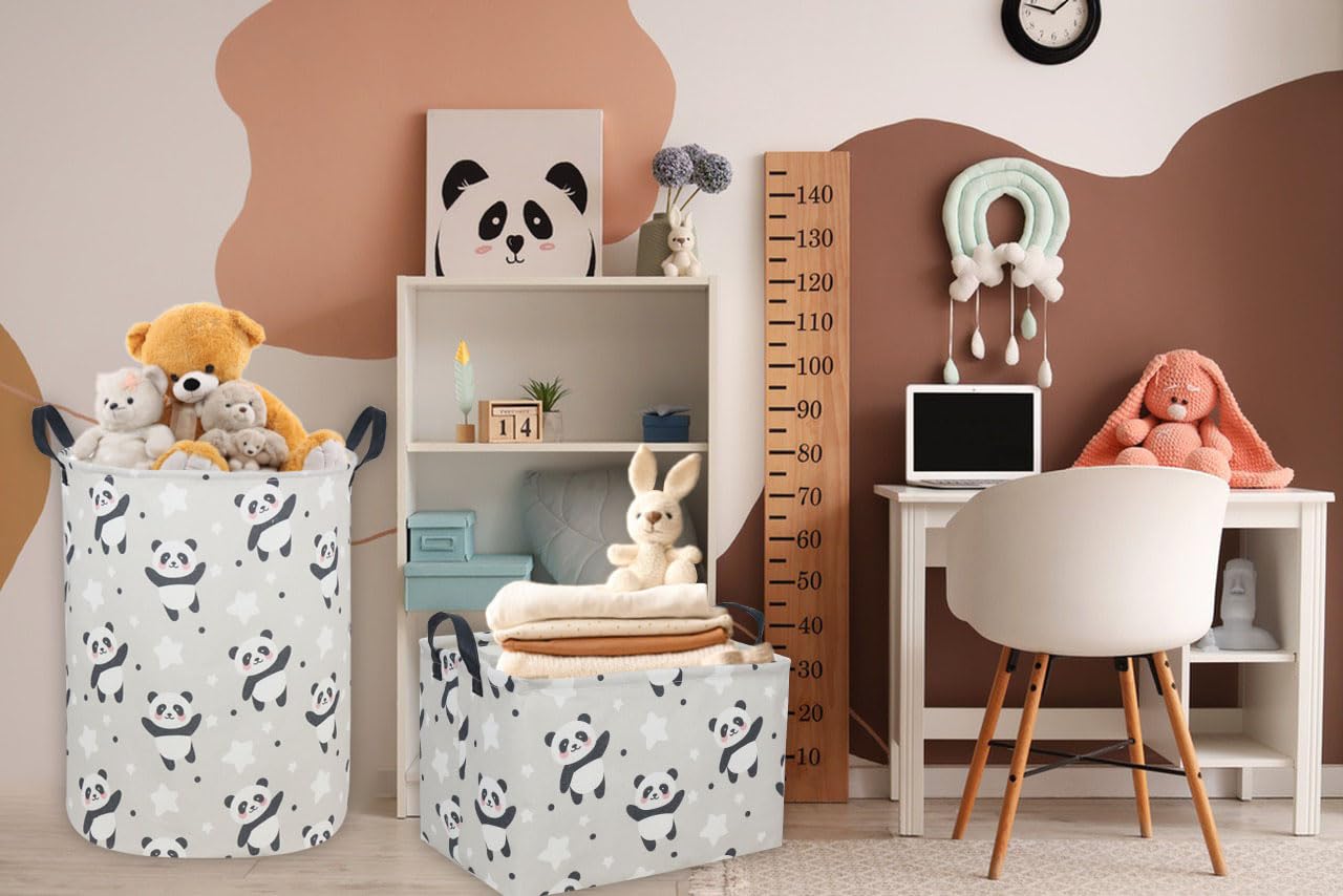 DDBASKET Panda toy storage bin in a child's bedroom for tidy playtime.