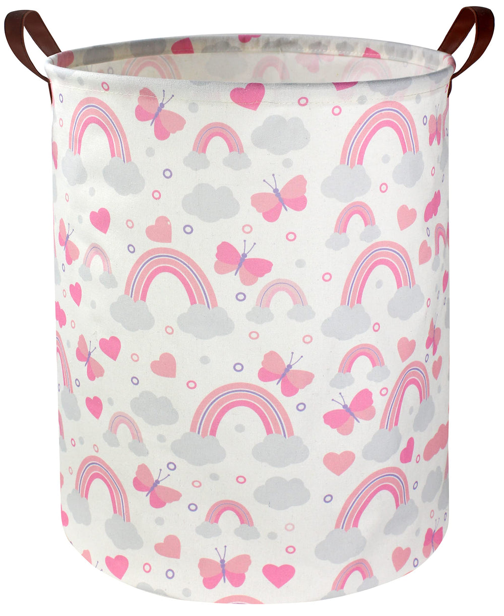 DDBASKET pink laundry basket hamper with handles for easy kids room organization.