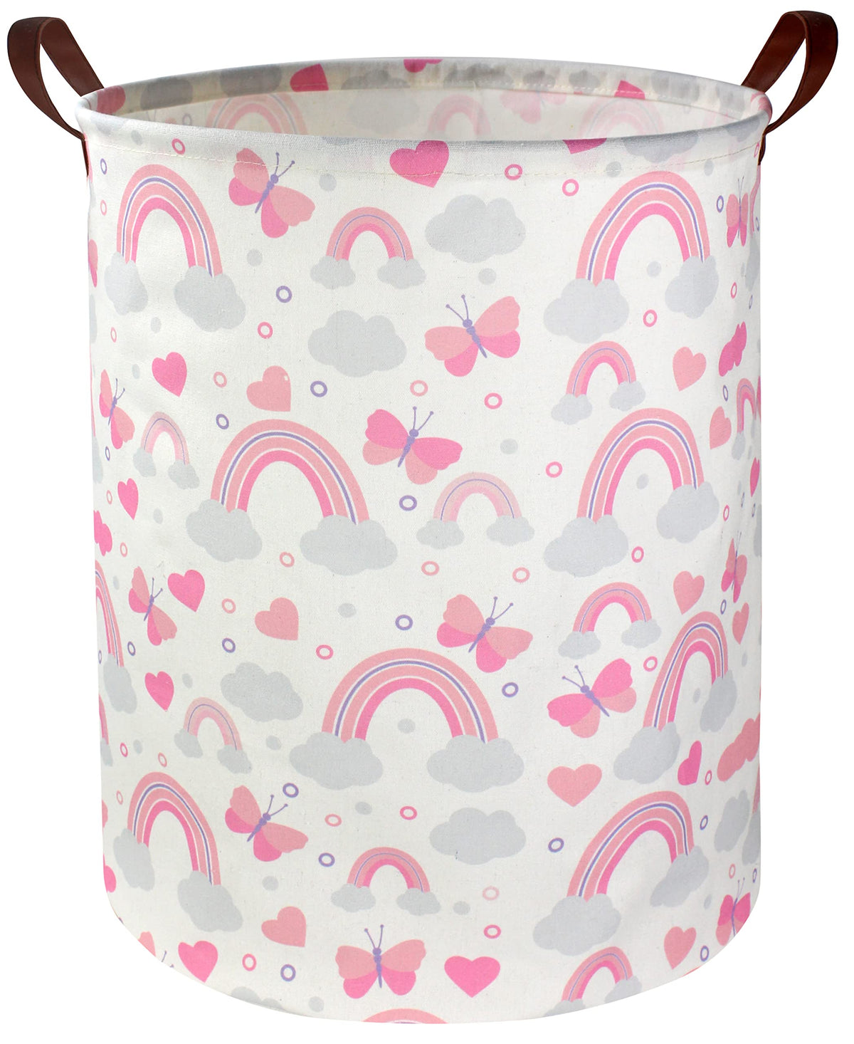 DDBASKET pink laundry basket hamper with handles for easy kids room organization.