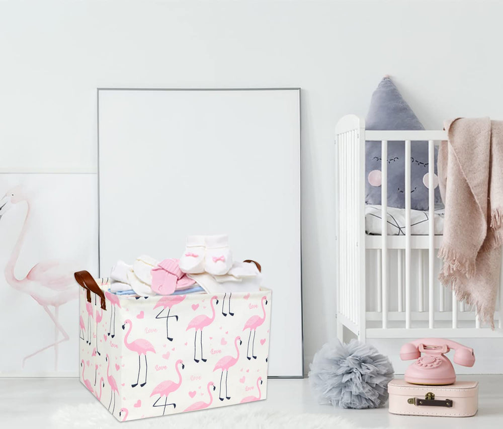 DDBASKET pink flamingo pattern decor bin ideal for kids' books and clothes.