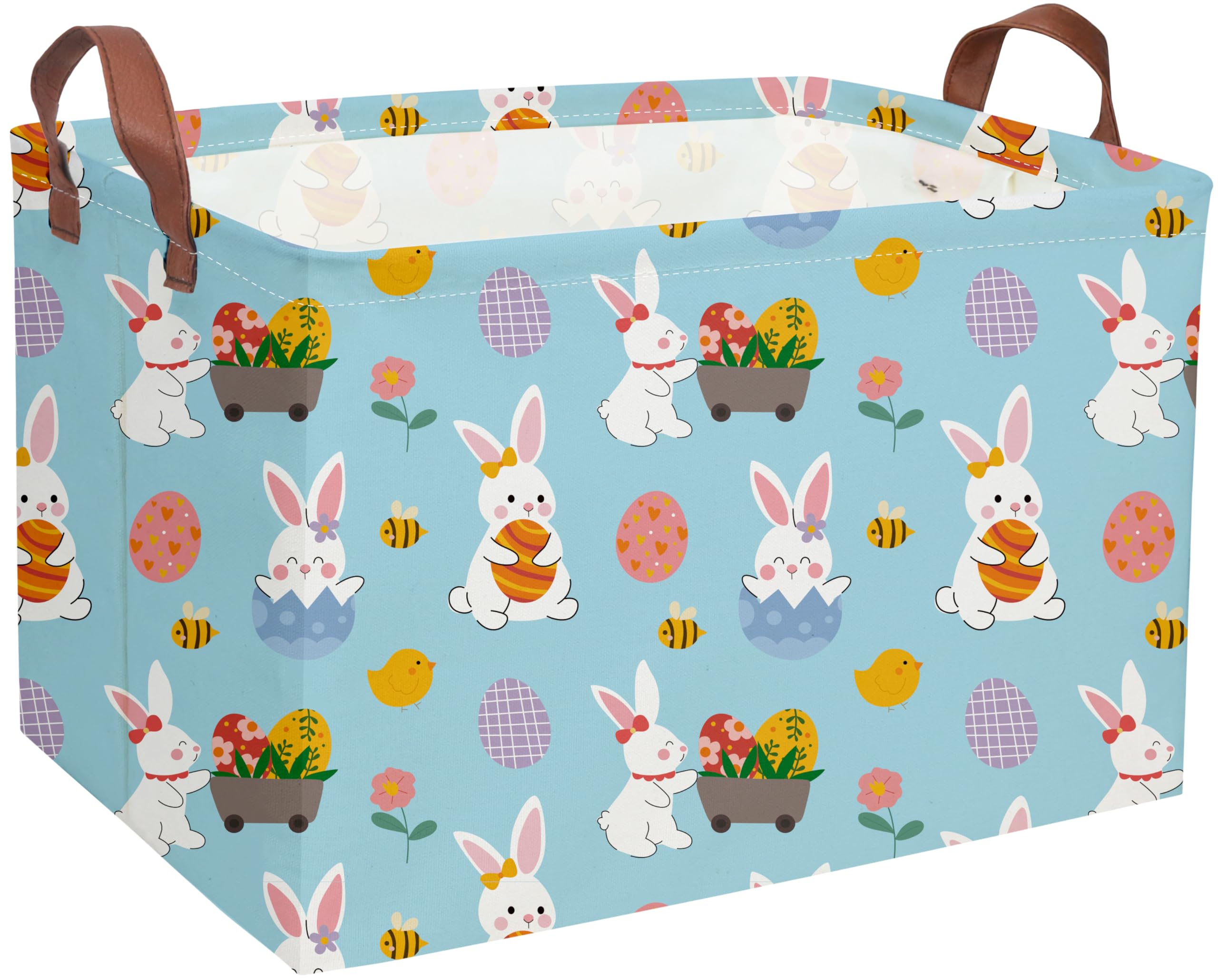 DDBASKET rectangular Easter basket blue, front view, durable canvas with waterproof lining for toy storage.
