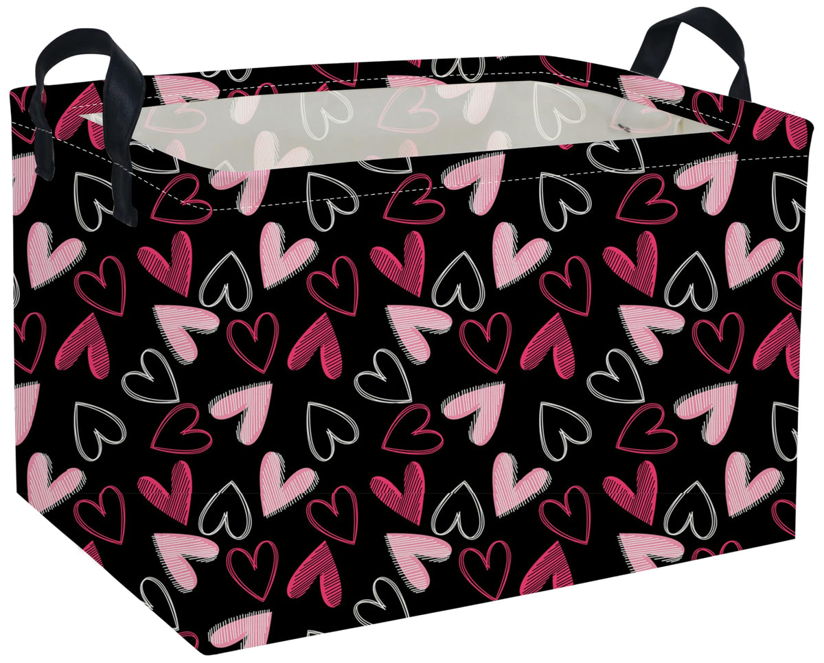 DDBASKET rectangular heart basket in black, ideal for toy organization on nursery shelves.
