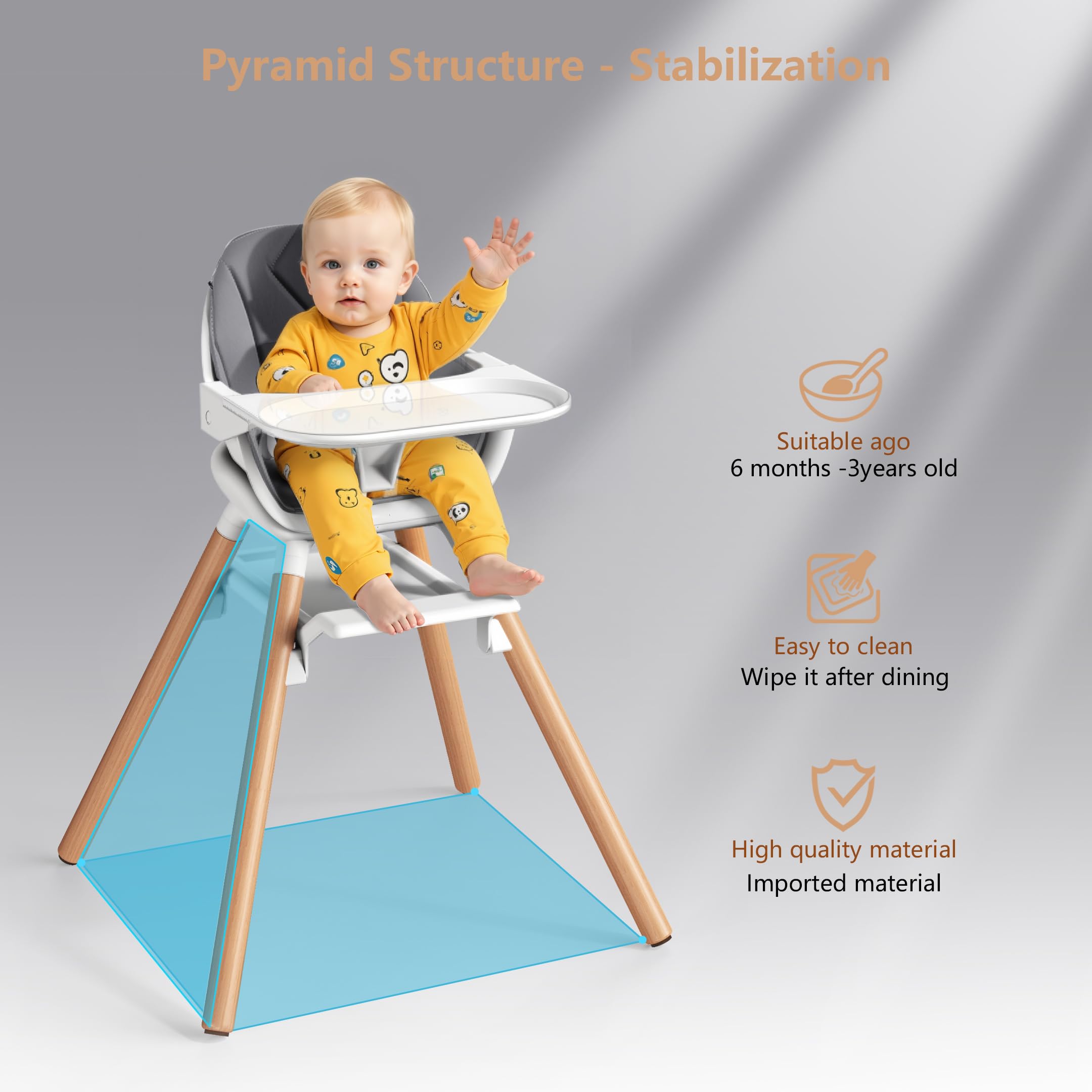 ddioyiur high chair beech wood legs non-slip feet