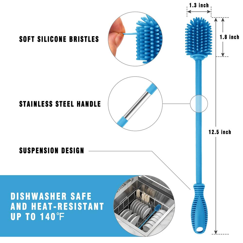 ddLUCK silicone bottle cleaning brush scrubs glassware without scratches